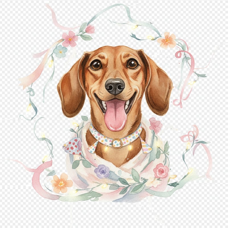 Watercolor Dachshund with Party Garland