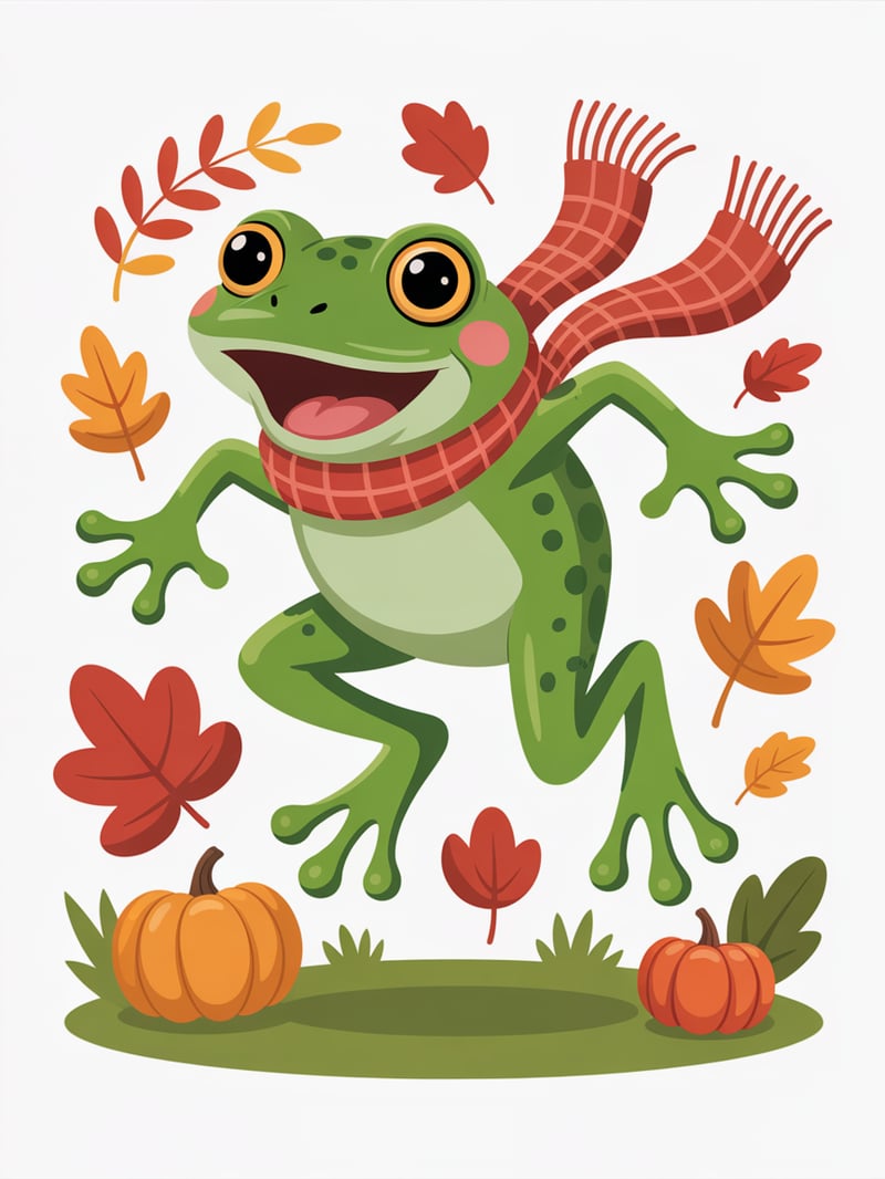Leaping Frog in Autumn Scarf