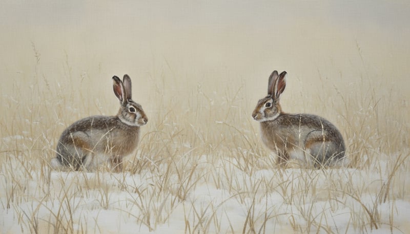 Jackrabbits in Winter Grass Painting