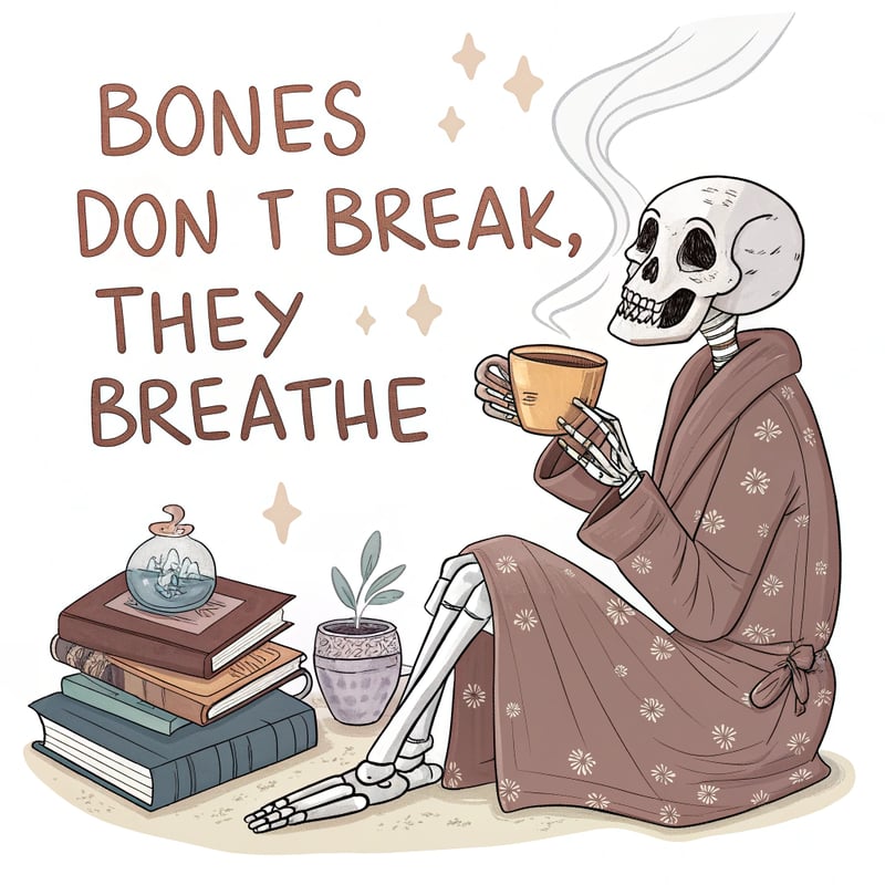 Whimsical Skeleton with Tea and Crystal