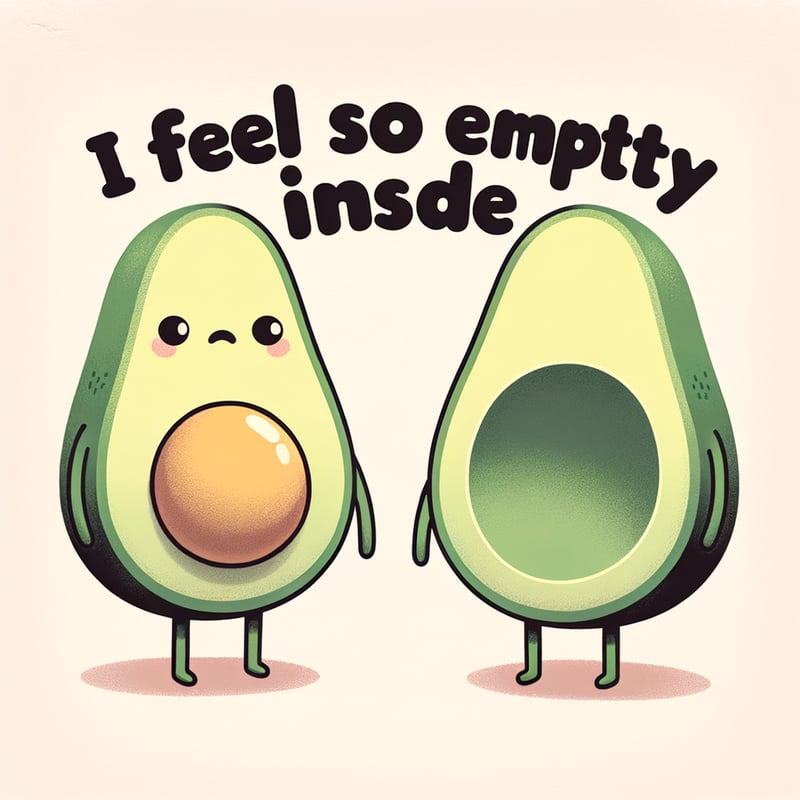 Sad Cartoon Avocado with Empty Pit