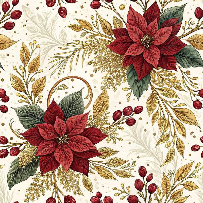 Red and Gold Floral Poinsettia Pattern