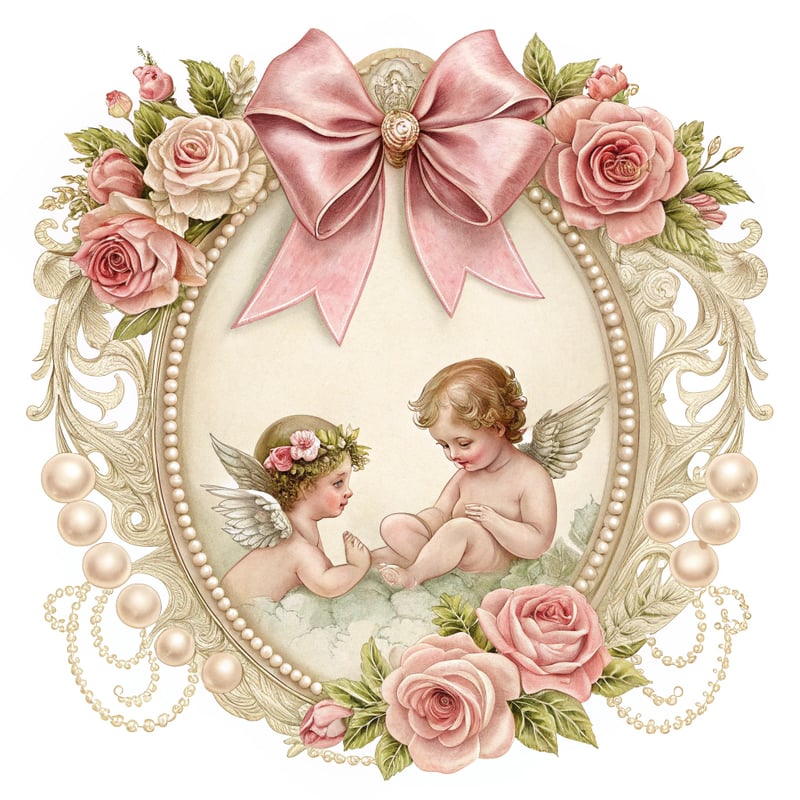 Pink Satin Bows with Vintage Cherubs