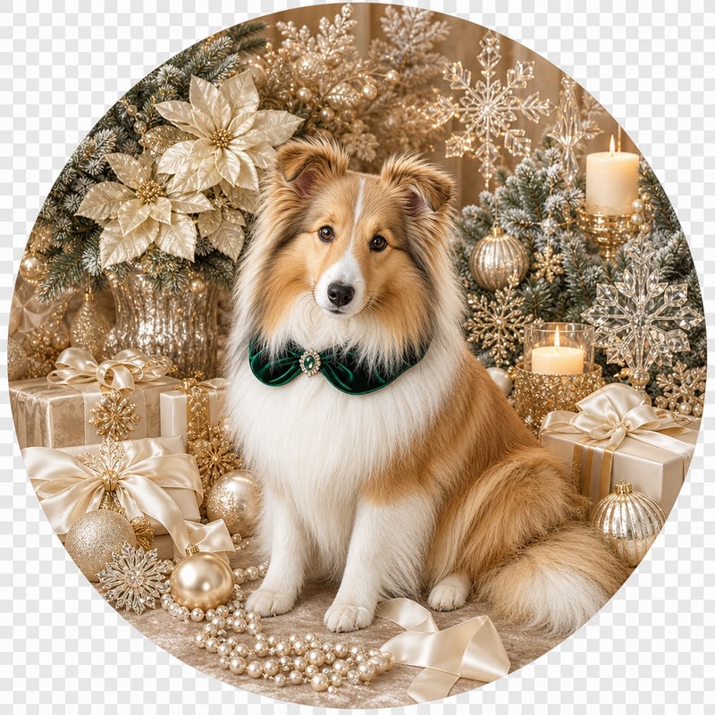 Champagne Christmas Shetland Sheepdog Sublimation