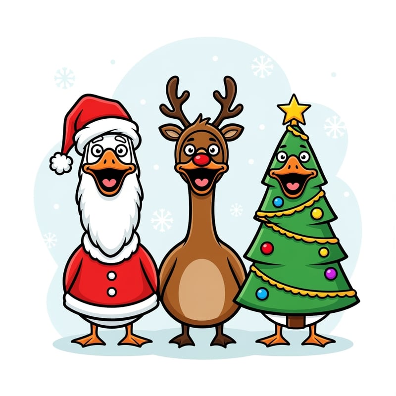 Goofy Cartoon Geese in Christmas Costumes