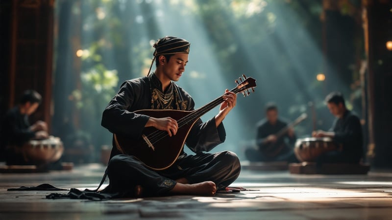 Javanese Musician Playing Rebab