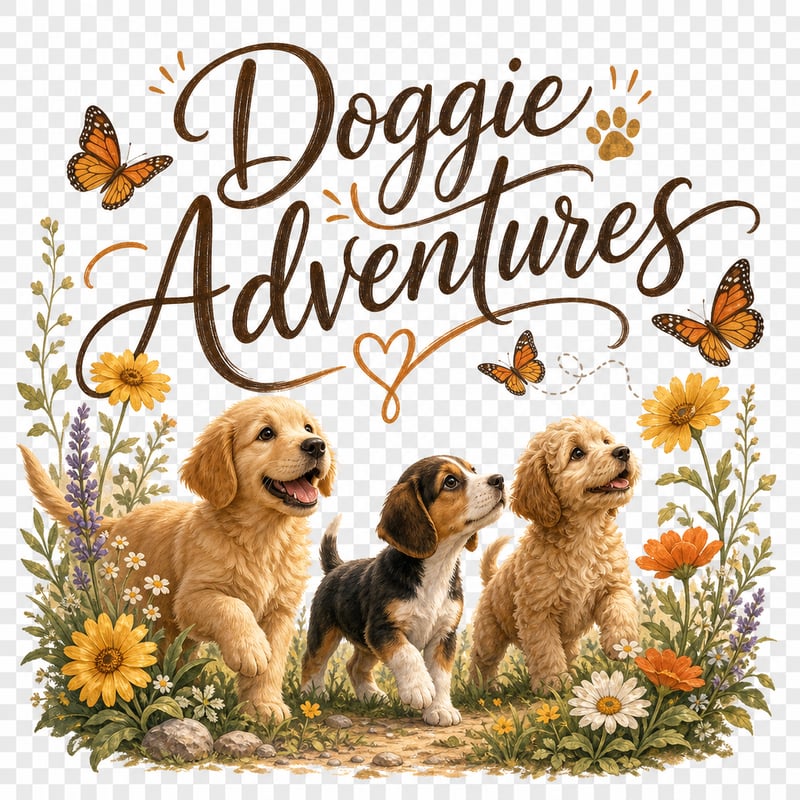 Puppies Exploring Colorful Garden