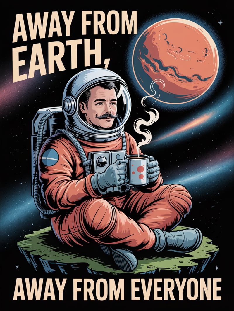Retro Sci-Fi Astronaut with Coffee