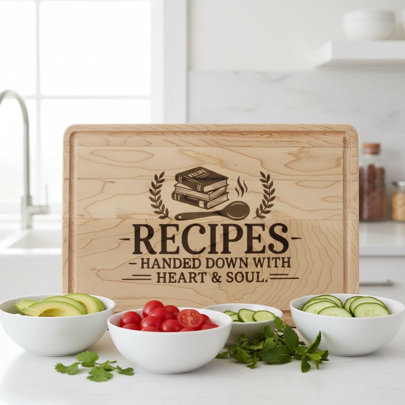 Engraved Cutting Board with Fresh Ingredients