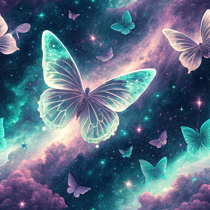 Glowing Butterflies in Celestial Sky