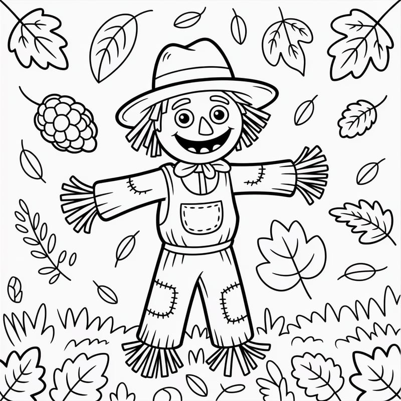 Joyful Scarecrow Line Drawing