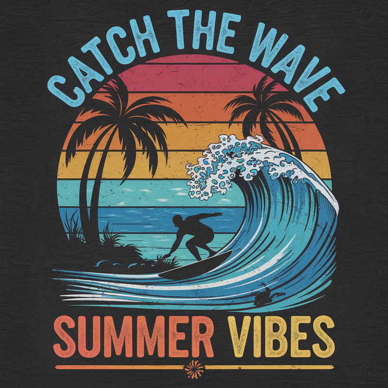 Vintage Sunset Surf T-Shirt Design