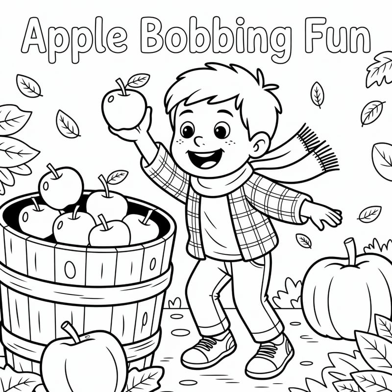 Apple Bobbing Fun Coloring Page