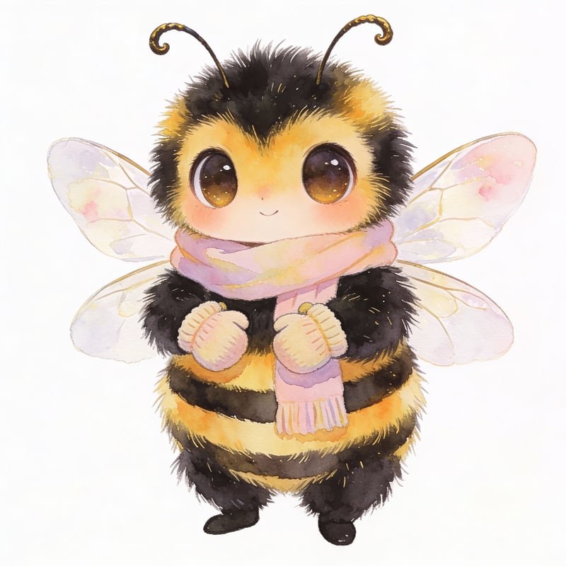 Whimsical Watercolor Chibi Bumblebee
