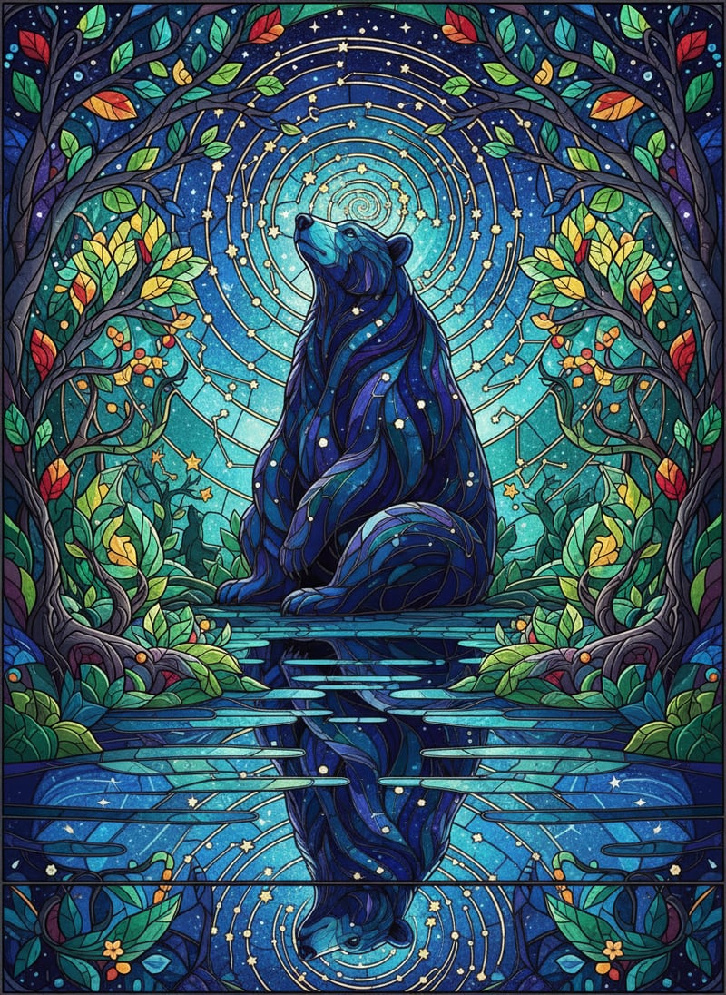Mystical Bear Stained-Glass Wallpaper