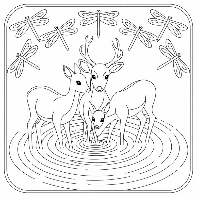 Deer Family Line Art Coloring Page