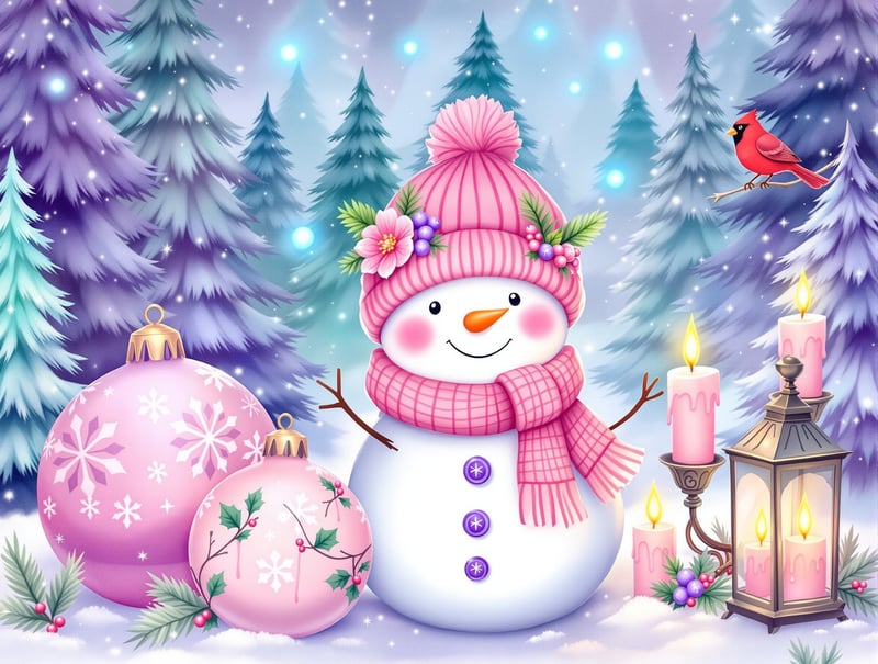Whimsical Winter Snowman Scene