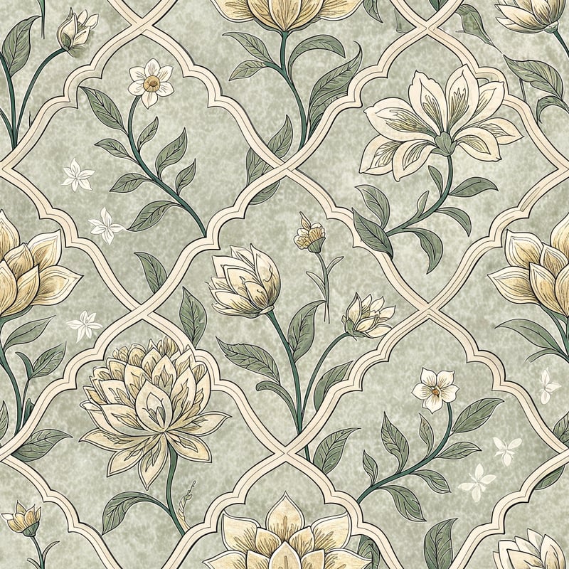 Seamless Persian Floral Lattice Pattern