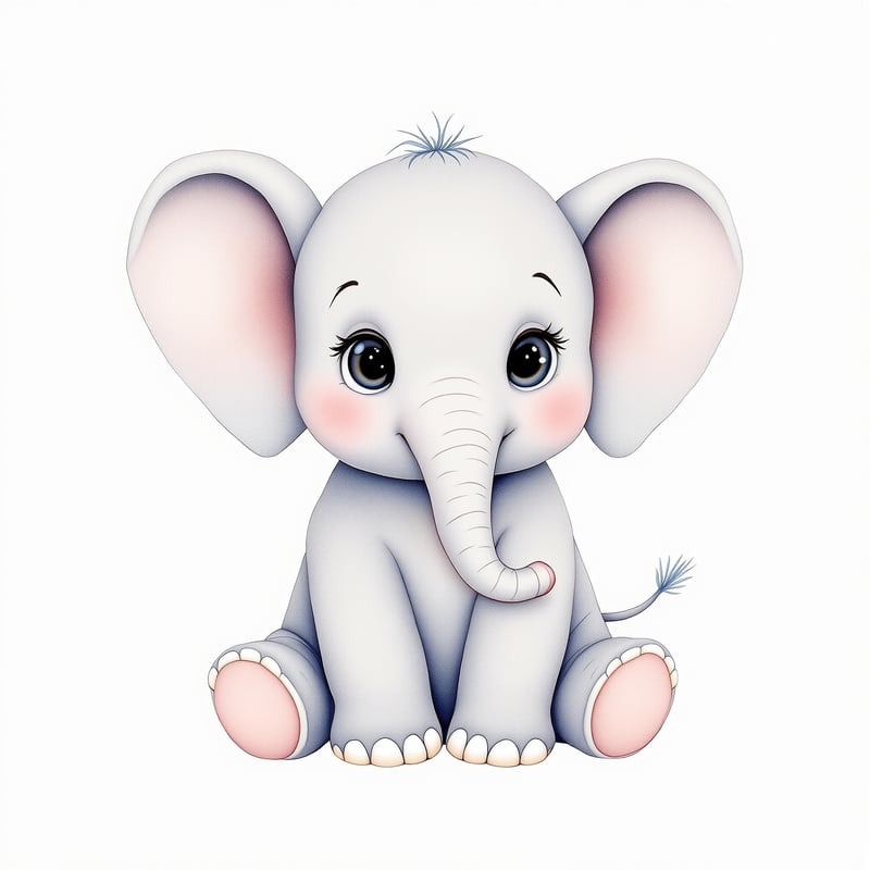 Cute Christmas Watercolor Baby Elephant