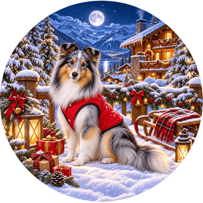 Blue-Merle Shetland Sheepdog Holiday