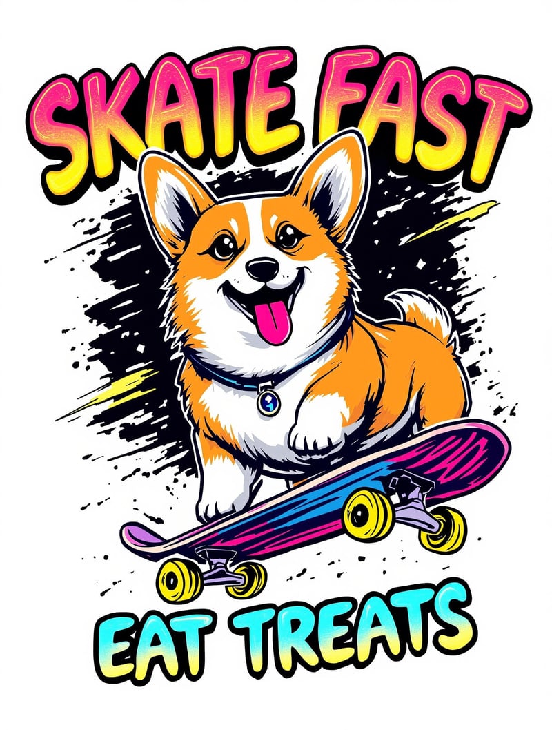Corgi Skateboarding Illustration