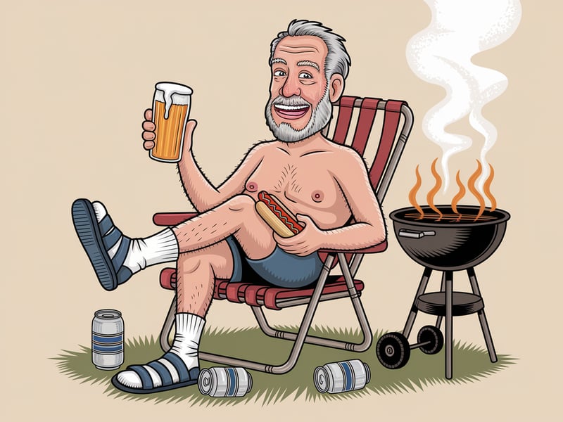 Cartoon Uncle at Backyard BBQ