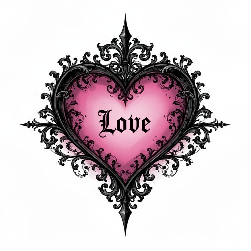 Gothic Heart Illustration with Baroque Frame