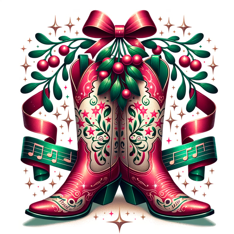 Festive Cowgirl Boots Under Mistletoe