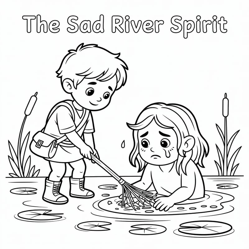 Whimsical Coloring Page: Eli and River Spirit