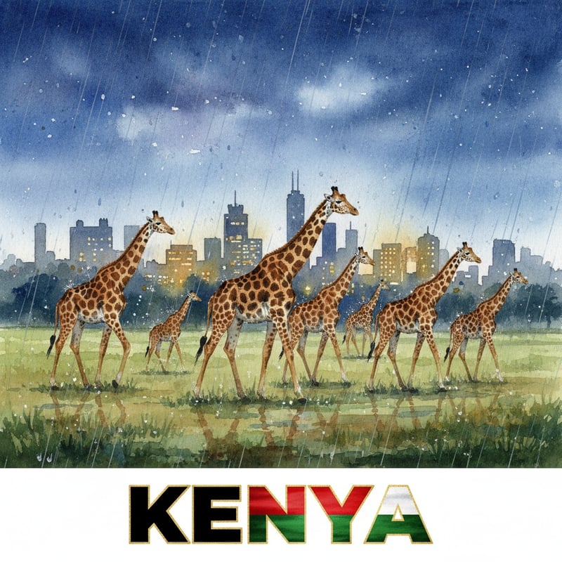 Rainy Evening Watercolor of Nairobi
