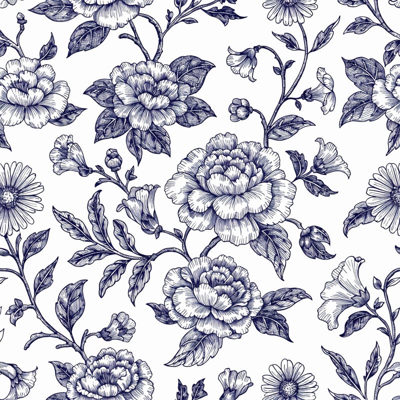 Blue and White Chinoiserie Floral Pattern