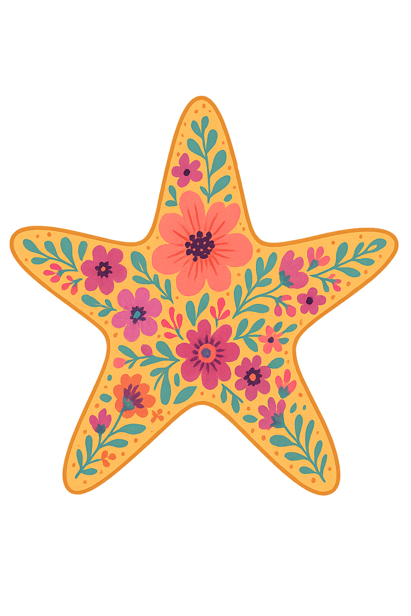 Colorful Boho Floral Starfish Illustration