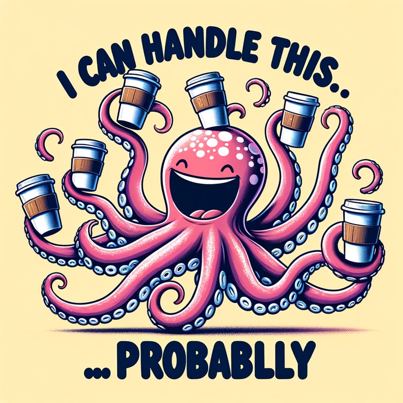 Cartoon Octopus Juggling Coffee Cups