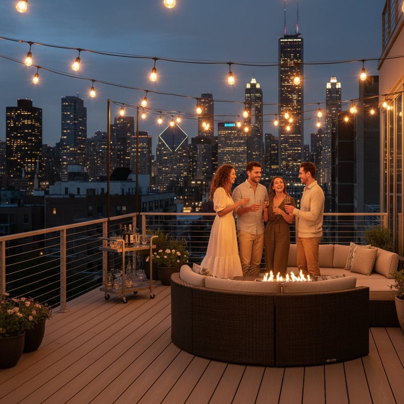 Couple Hosting on Chicago Penthouse Deck