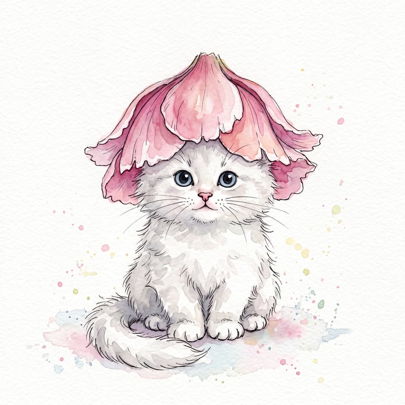 Whimsical Watercolor Kitten Illustration