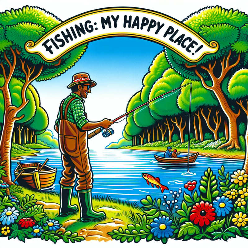 Fishing My Happy Place Cartoon Design