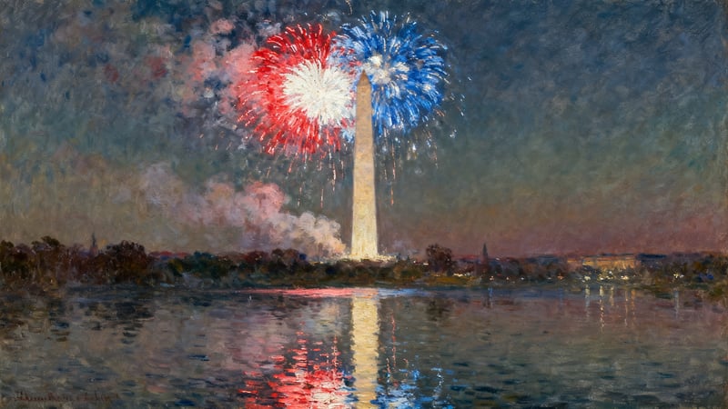 Fireworks Over Washington Monument Painting