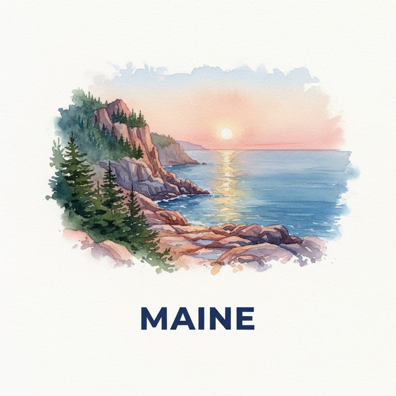 Watercolor of Acadia National Park