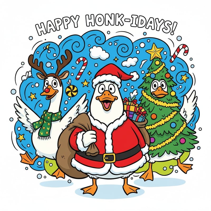 Goofy Cartoon Geese in Christmas Costumes
