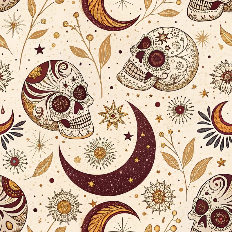 Celestial Bohemian Pattern with Sugar Skulls