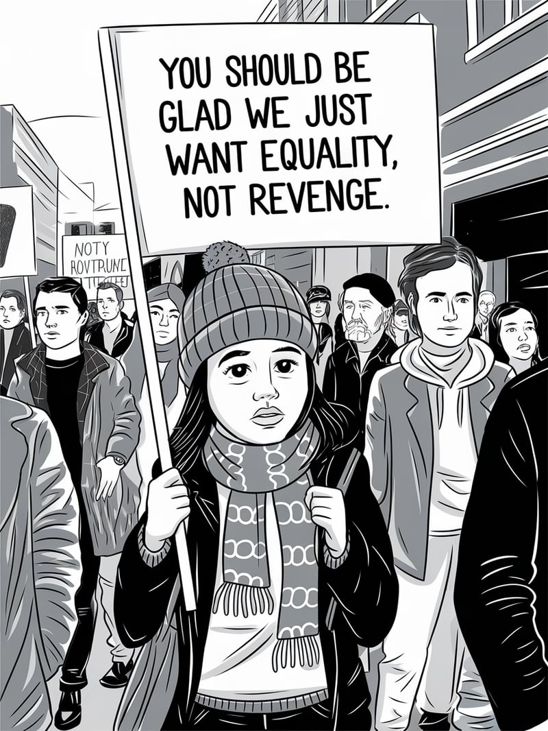 Cartoon Protest Scene with Teenage Girl