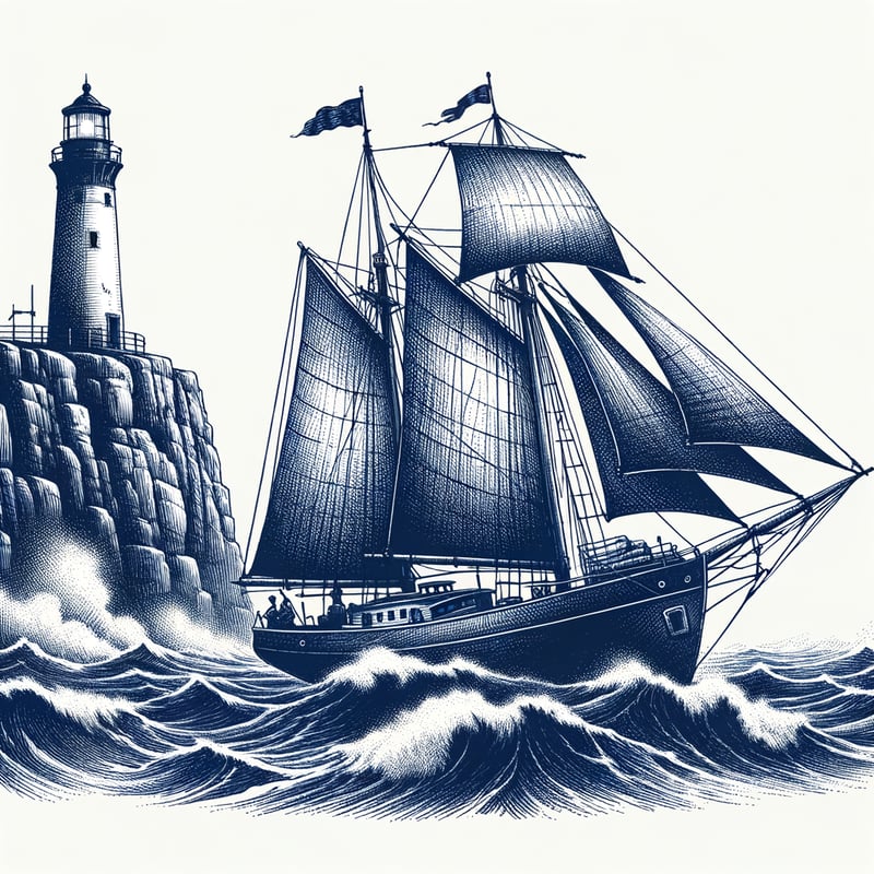 Vintage Nautical Sailboat Illustration