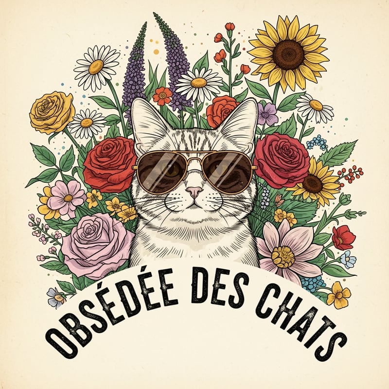 Cat with Sunglasses and Flowers