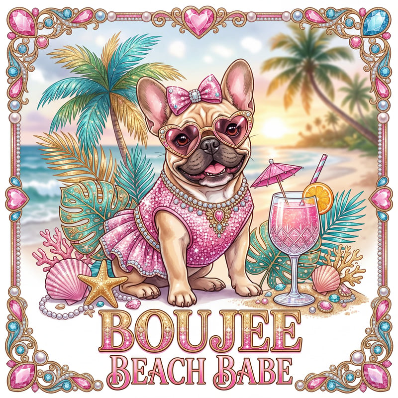 Boujee French Bulldog Beach Illustration