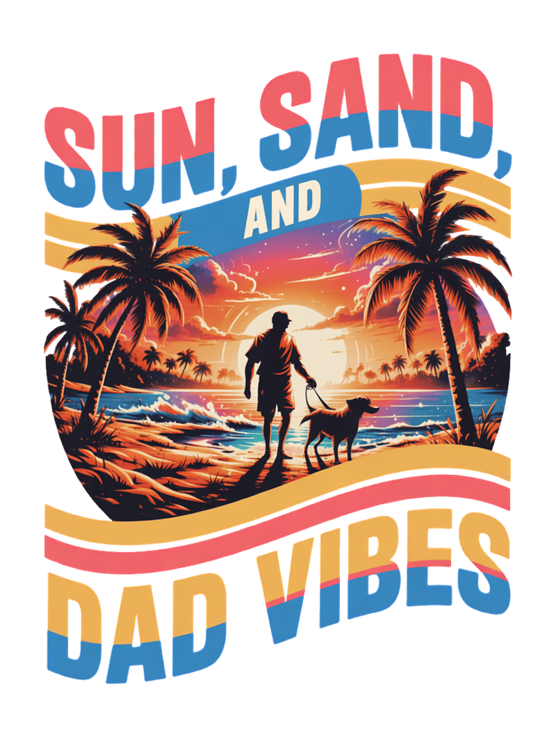 Retro Beach Dad and Dog T-Shirt
