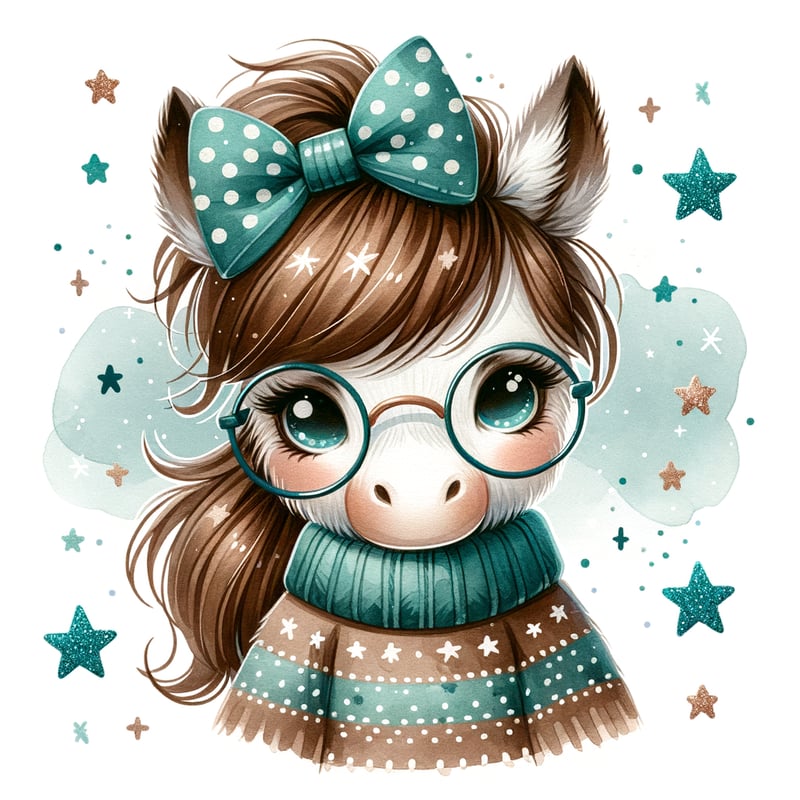 Cute Watercolor Cartoon Horse Illustration