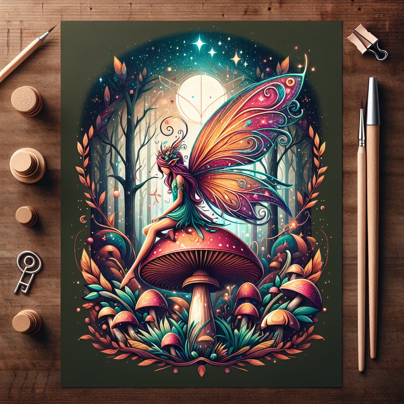Vibrant Fairy on Mushroom