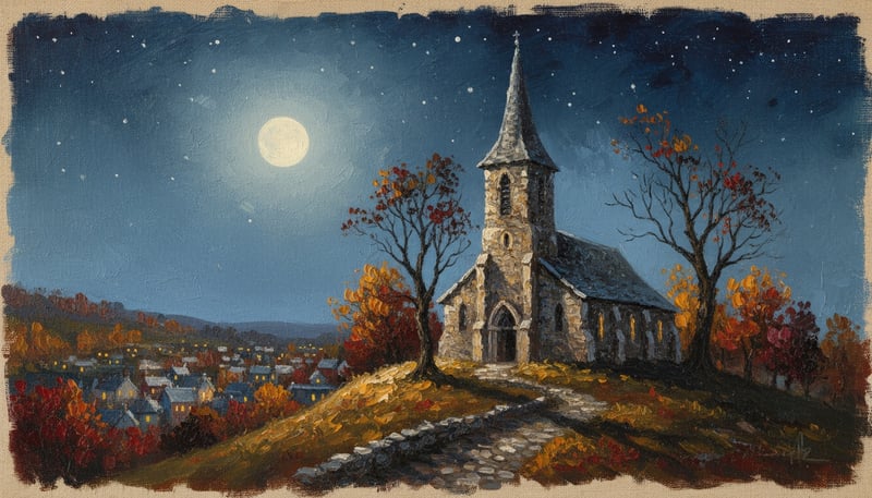 Old Stone Church on Moonlit Hill