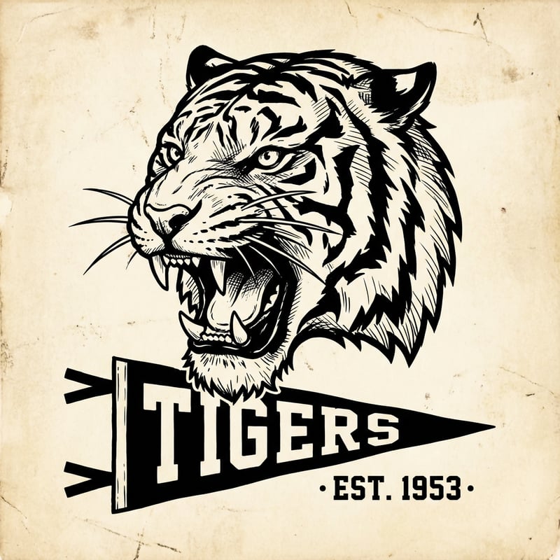 Retro Black and White Tiger Mascot