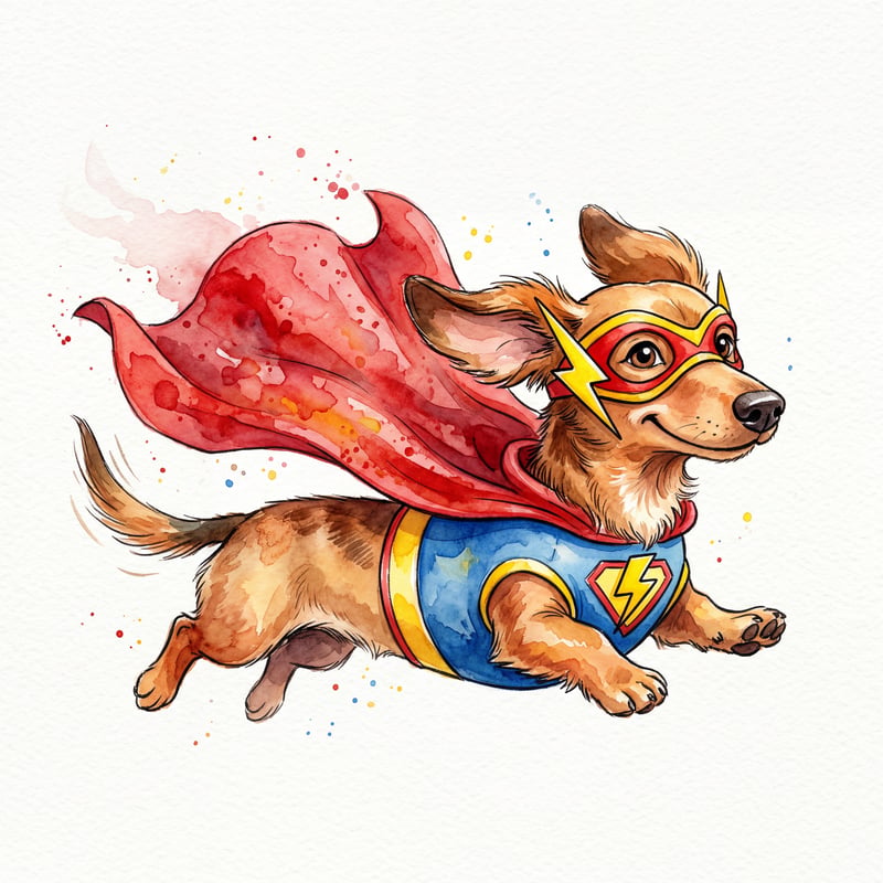 Whimsical Dachshund Superhero Art